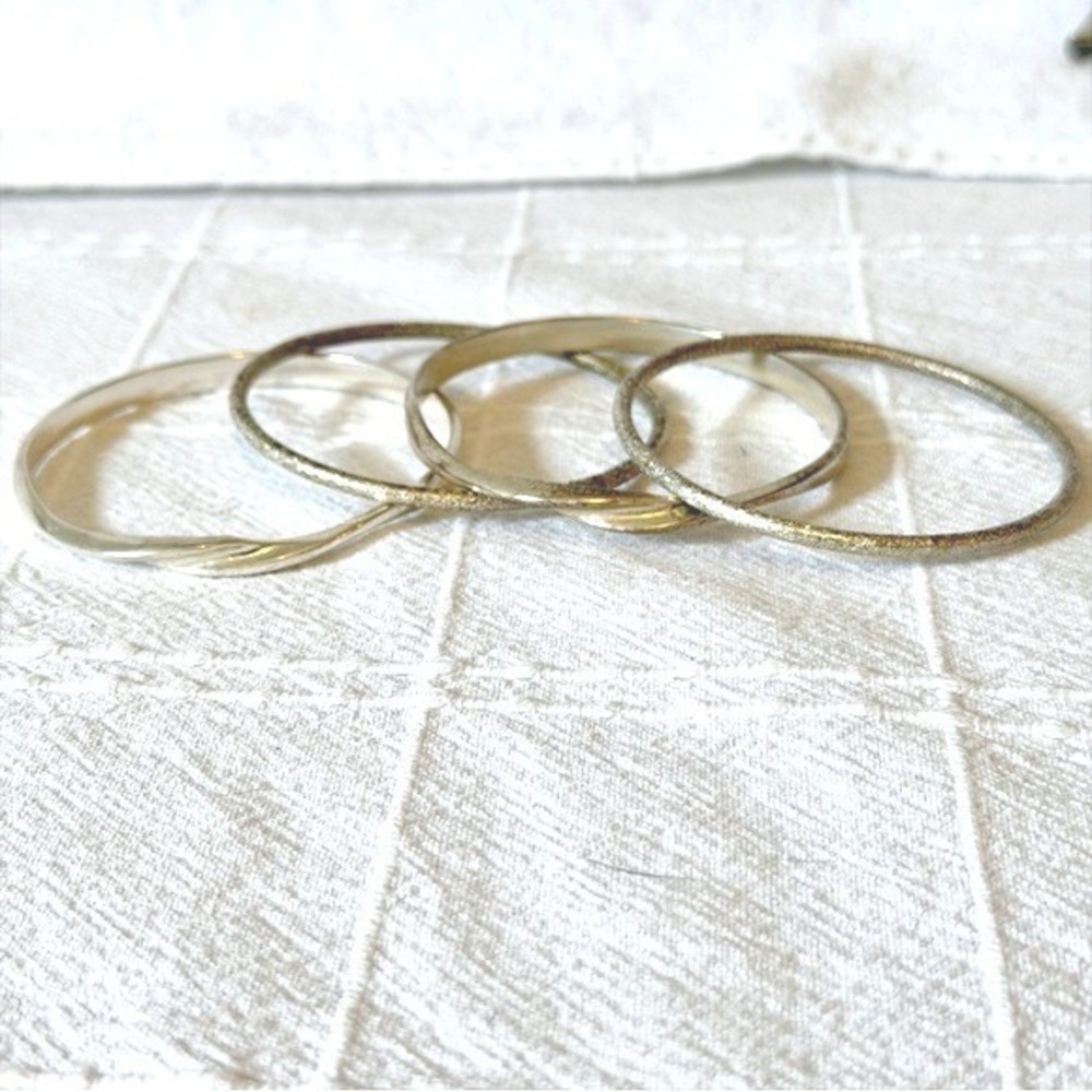 Set of 4 Silver Tone Bangle Bracelets to stack/layer